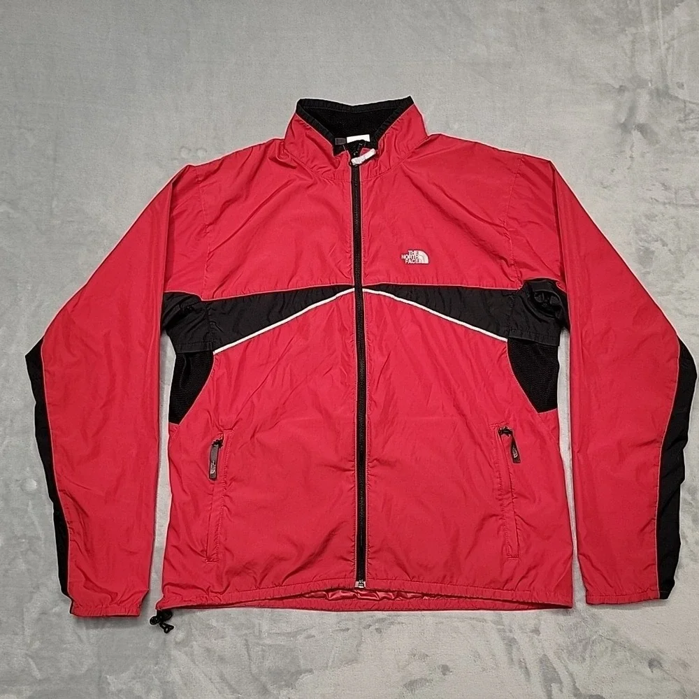 The North Face Jacket Mens Medium Red‎ Windbreaker Stow Pocket Full Zip Hiking
